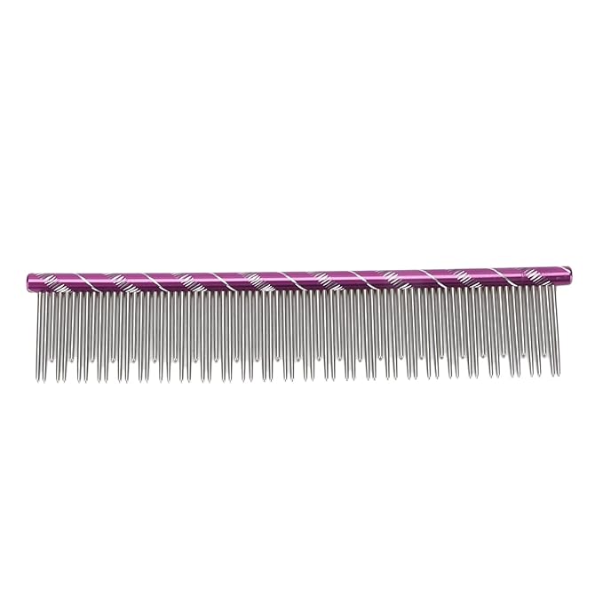 Pet Hair Removal Comb, Stainless Steel Cat Grooming Tool with Dual - Density Teeth, Open Knot Comb for Long and Short Haired Cats, Ergonomic Non - Slip Handle (Violet)