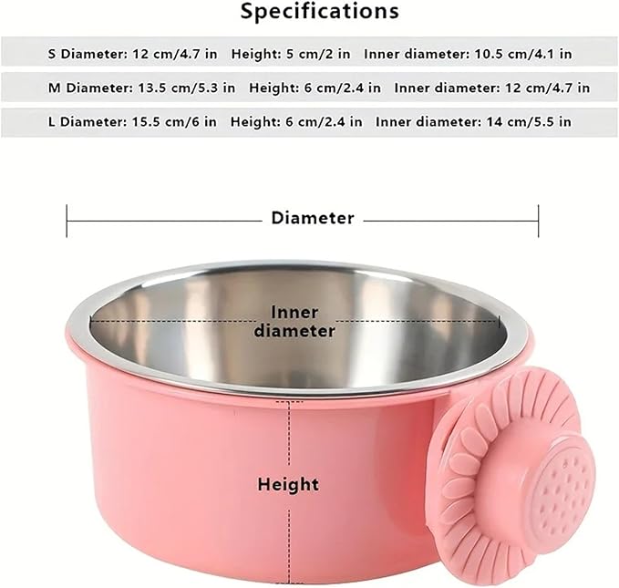 Dog Bowl Anti-tip Fixed Hanging Dog Bowl Dog Cage Stainless Steel Drinking Bowl Pet Bowl Pet Supplies(Gray,650ml)