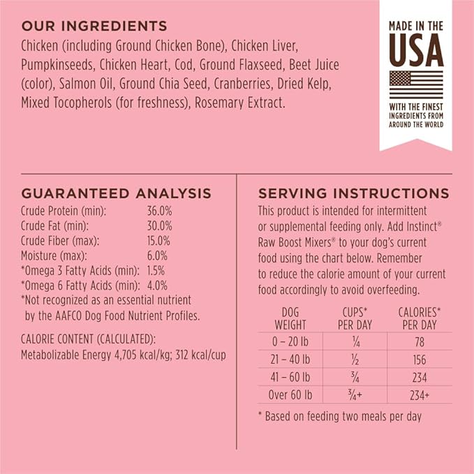 Instinct Raw Boost Mixers Skin & Coat Health Freeze-Dried Dog Food Topper,12.5 oz. Bag,(Pack of 2)