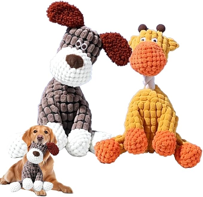 Indestructible Dog Toy, 2026 New Dog Plush Toys for Aggressive Chewers, Squeaky Chew Toy for Small, Medium and Large Dogs (Brown+Orange)