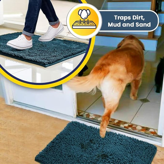 Muddy MatĀ® | Super Absorbent Door Mat Indoor, Microfiber Quick Dry Chenille Entryway Rug, Non-Slip Front Door Mat, Indoor Mats for Entryway, Machine Washable Pet Rug, Atlantic Blue 24"x36"