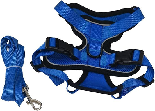Cat Harness and Leash Set Reflective Easily Control Padded Soft Mesh Adjustable Chest Strap for Running Walking Training Pet Supplies, Blue S