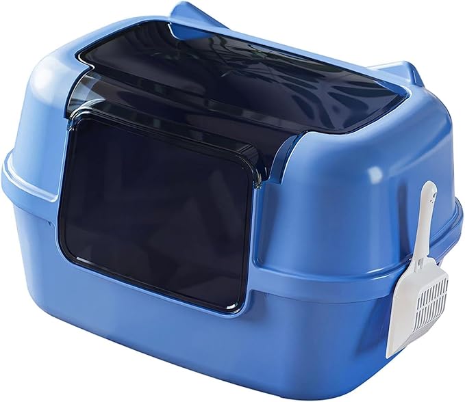 Fully Covered Cat Litter Box Hooded Litter Tray Convertible Potty Pan Easy to Install for Bathroom Home Dormitory- Blue