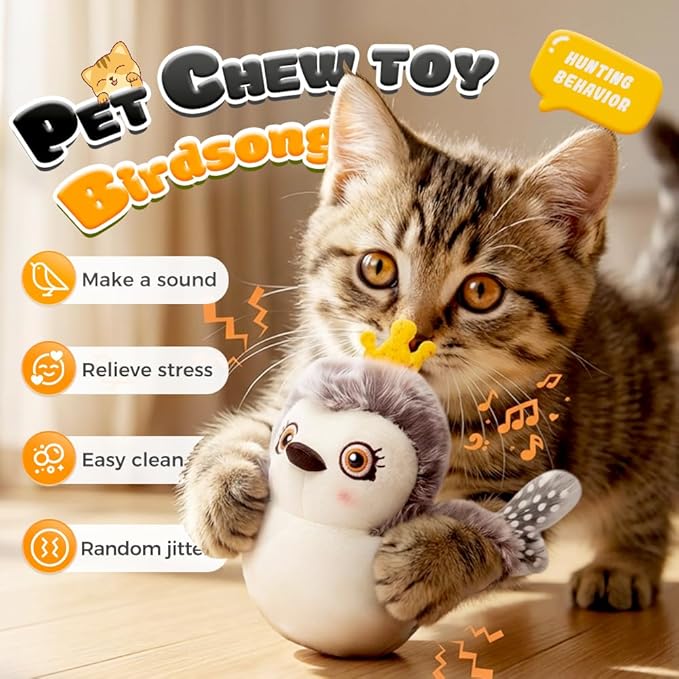 Interactive Chirping Bird Cat Toy,2026 New Flying Bird Cat Toy Flapping Bird Toy,Simulation Chirping Bird Toys Interactive Cat Toys for Bored Indoor Adult Cats (A-Yellow)