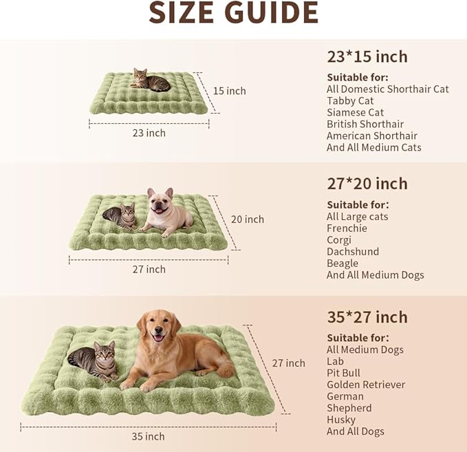 Self-Warming Cat Bed, Plush Faux Fur Pet Bed Mat with Anti-Slip Bottom, Ultra Soft Heated Bed for Cats & Medium Dogs, Cozy Fluffy Pad for Couch & Crate, Machine Washable, 27x20 Inch Green