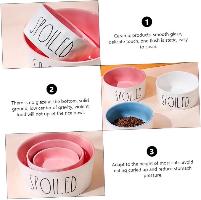 VOSAREA Pet Ceramic Bowl Small Pink Cat Feeder Bowl Dog Food Container Pet Supply for Feeding and Watering