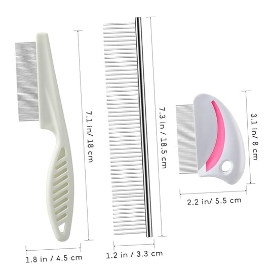BESTonZON 3pcs Pets Grooming Set Stainless Steel Combs for Dogs and Cats Safe and Dematting Tools Ergonomic Design for Easy Grooming for Indoor Use