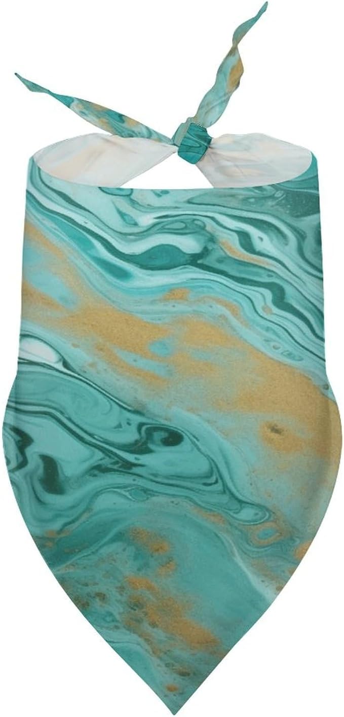 Dog Bandana Spring Pet Scarf Adjustable Triangle Teal and Gold Marble Printing Dog Bib Washable Polyester Puppy Bandana for Small Medium Large Dogs Cat Birthday Party Supplies