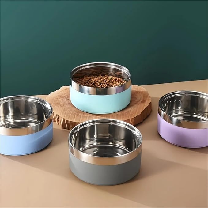 1PCS Stainless Steel Pet Bowl Round Thickened Cat and Dog Food Bowl Multi-Specification Anti-Fall Food Bowl Feeding Pet Supplies(Purple,L-18CM)