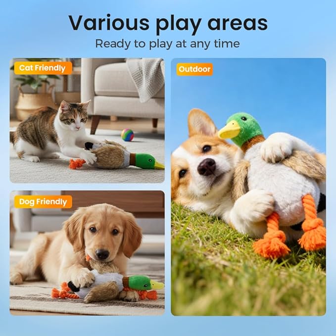 Dog Toys for Aggressive Chewers, 2026 Upgraded Duck Dog Toys Large Dogs Indestructible, Vocal Toys with Built-in Squeaker for Boredom Relief, Cute Yellow Duckling Plush for Playtime (Grey)