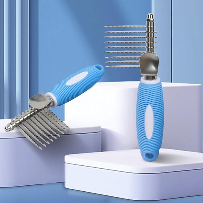 Dematting Comb for Cats - Ergonomic Gentle Metal - Cat Hair Brush Undercoat Detangling Comb - for Small Medium Long Short Puppy Kitten Home Indoor