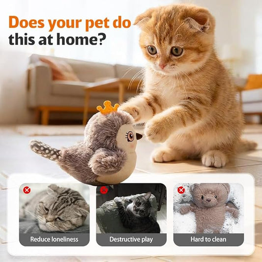 Interactive Chirping Bird Cat Toy,2026 New Flying Bird Cat Toy Flapping Bird Toy,Simulation Chirping Bird Toys Interactive Cat Toys for Bored Indoor Adult Cats (A-Yellow)