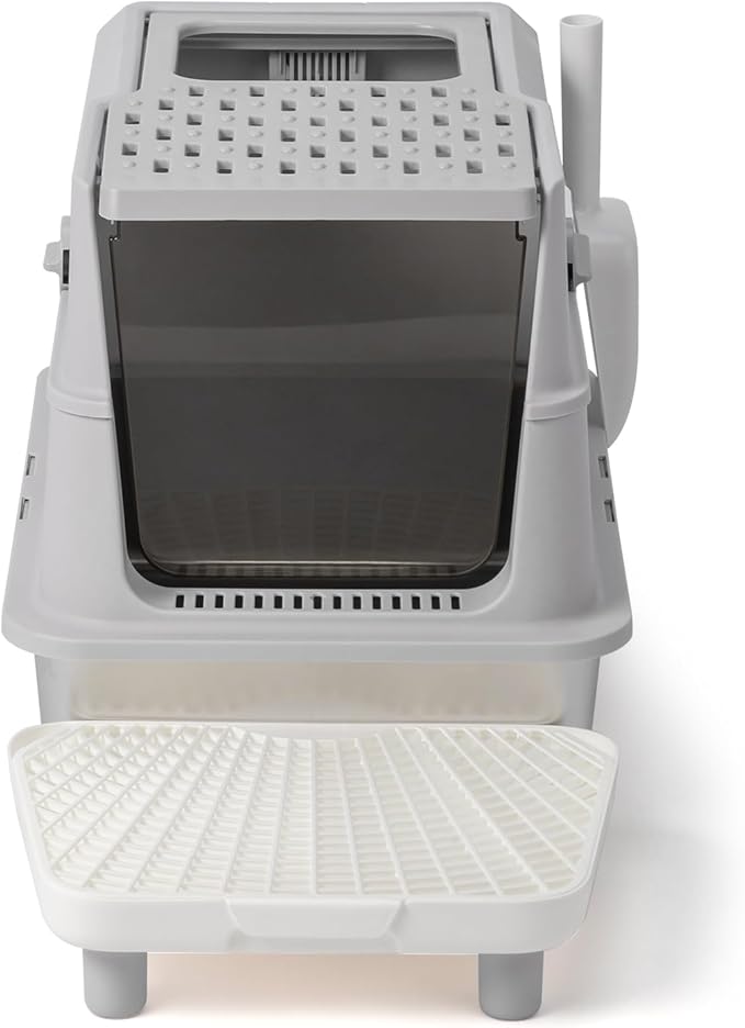 Outvita Stainless Steel Cat Litter Box with Lid 23.6", XL Metal Litter Box with Stair and Litter Scoop for Big Cats, Extra Large High Sided Enclosed, Anti-Leakage, Non-Sticky, Easy Cleaning
