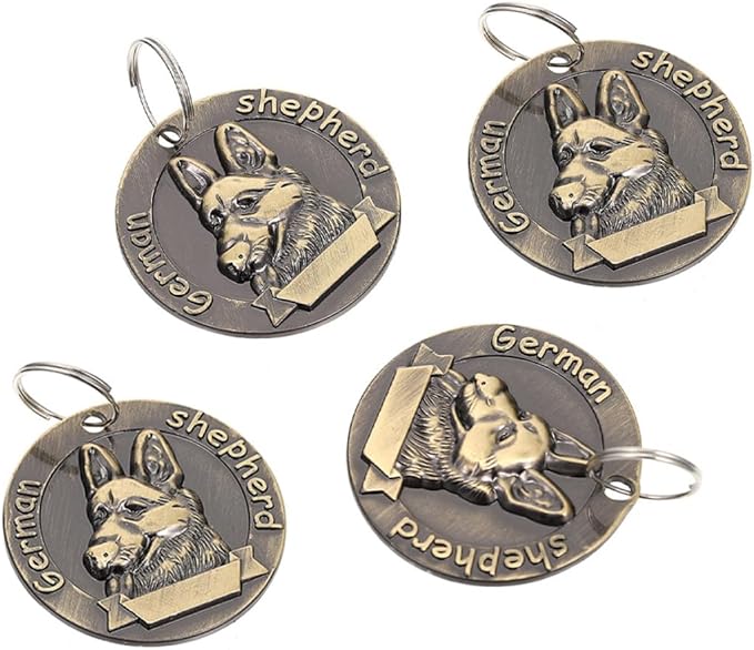 4pcs Vintage Alloy Pet Id Tags Dog Collar Name Tags for German Shepherd, Retro Metal Hanging Charms Sturdy Pet Supplies for Dog Identification and Collar Accessories