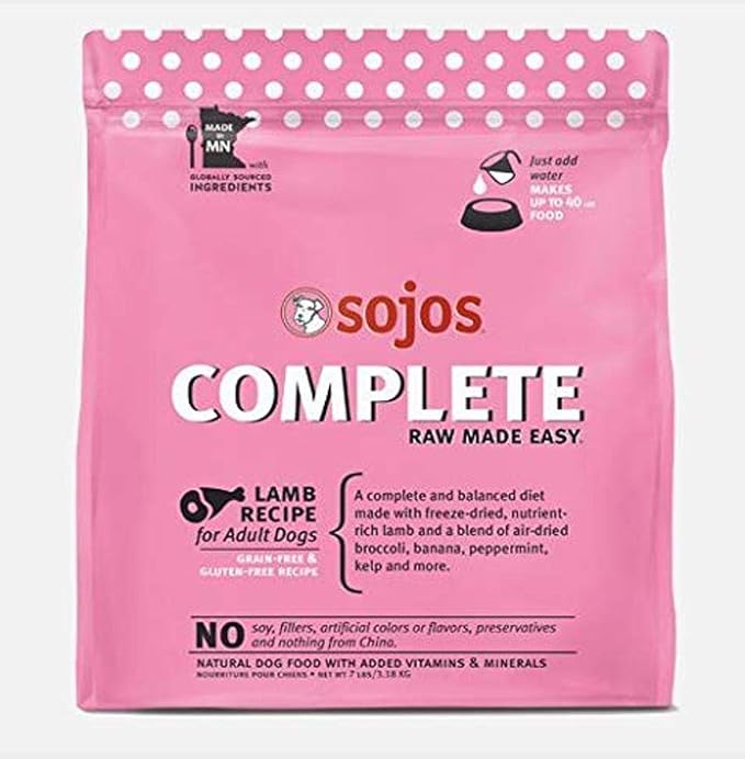 SOJOS Complete Grain Free Freeze-Dried Lamb Raw Natural Dry Dog Food Mix, 8-Pound Bag