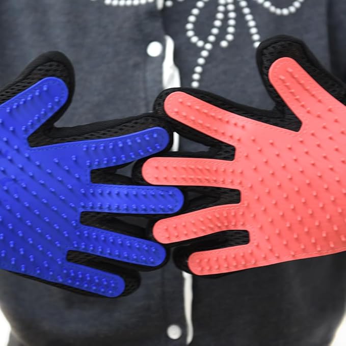 Pet Grooming Gloves – Professional Deshedding, Brushing & Cleaning Mitt Tool for Small, Medium & Large Dogs & Cats | Fur & Hair Remover | Soft Rubber Bristle Brush Prevents Mats