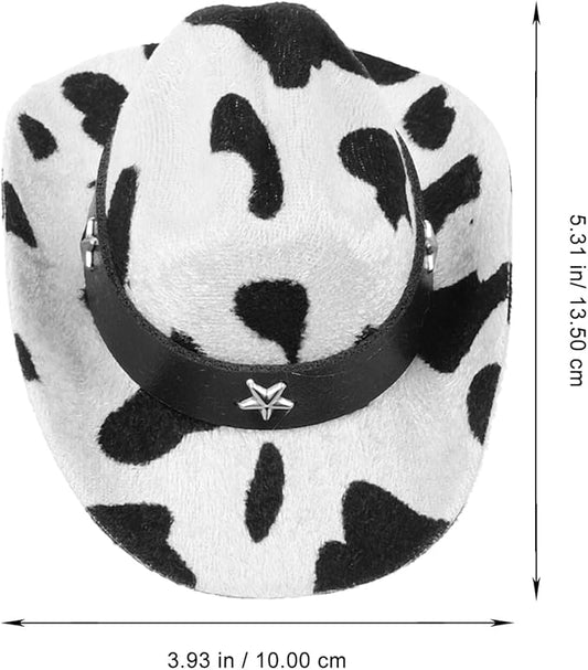 Adjustable Milk Pattern Puppy Hat with Chin Strap, Small Size Cowboy Hat for Dogs and Cats, Festival Party Pet Accessory, Photo Prop for Pet Supplies