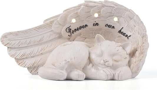 NEWDREAM Solar Cat Pet Memorial Statue,Pet Loss Gifts, The Angel Cat Statue Commemorates,Pet Loss Sympathy Remembrancecat with Solar Light Outdoor Cat Memorial Gifts, Cat Angel Wings
