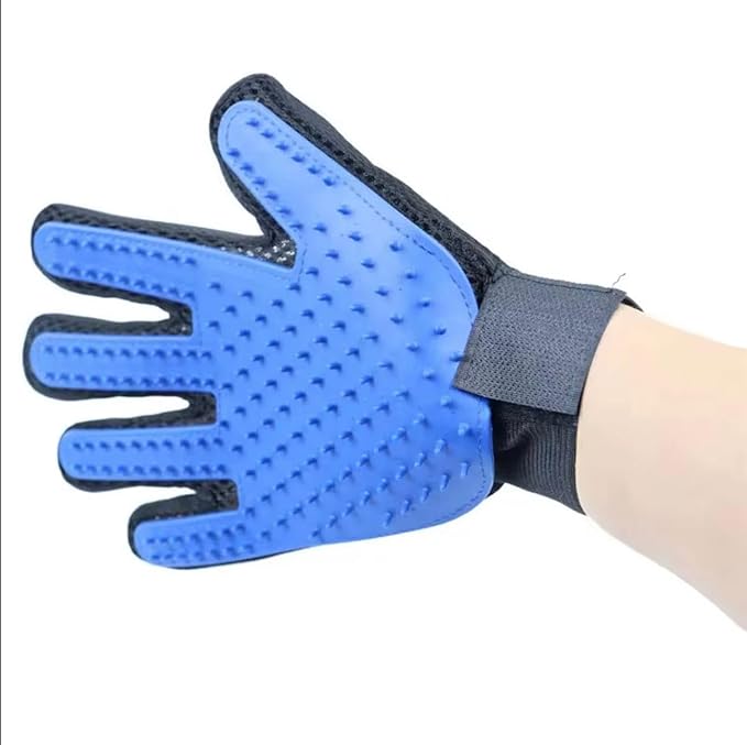 PET GLOVE, Blue and Black Deshedding Brush, Silicone Hair Removal Tool for Dogs and Cats, Professional Massage Mitt
