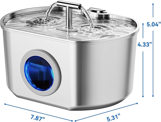 Cat Water Fountain Stainless Steel - Pet Drinking Fountain for Cats Indoor - 2.2L/74oz Automatic Water Dispenser with Watering Level Window (1 Filter)