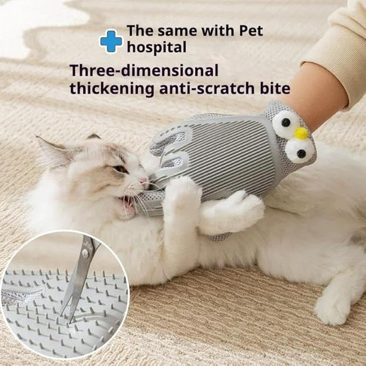 2-in-1 Pet Grooming Glove for Cats and Dogs, Double-Sided Hair Removal & Massage Glove, Anti-Scratch Cleaning Brush for Shedding, Soft Silicone Pet Hair Remover Mitt for Home Grooming (Grey)