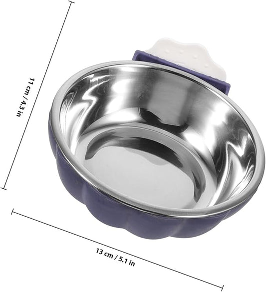 TEHAUX Hanging Pumpkin Pet Bowl Small Blue, Detachable Stainless Steel Dog and Cat Feeding Water Bowl for Crate and Cage Puppy Supplies