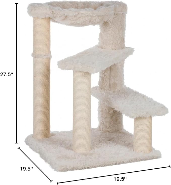 Trixie Baza Scratching Post – Cat Tower with Jute Posts, Hammock & Step Platforms – Indoor Cat Furniture for Scratching & Climbing – Cream, 19.7" x 19.7" x 27.6"