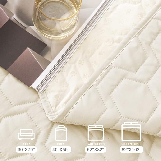 Waterproof and Anti-Slip Dog Bed Cover and Pet Blanket Sofa Pet Bed Mat ,car Incontinence Mattress Protectors Furniture Couch Cover for Most Cats Dogs, Pets(82x102-Ivory)