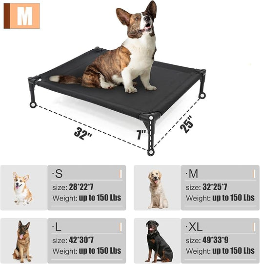 Elevated Dog Bed for Medium Dogs, Raised Dog Cot Fits Up to 150 LBs, Heavy Duty Pet Cots with Durable Supportive Teslin Recyclable Washable Mesh, Indoor & Outdoor Pet Bed, Brown