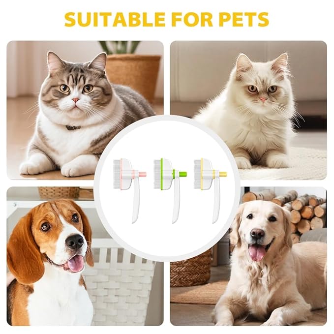 Pet Hair Removal Comb Flea Comb, Multifunctional Cat Brush with Release Button, Grooming Brush Supplies for Detangling Thinning and Shedding, All Hair Types (Green)