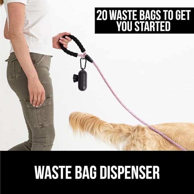Gorilla Grip Cat Litter Trapping Mat and Pet Leash, Cat Litter Trapping Mat is 35x23 Inch, Pet Leash Includes Waste Bag Dispenser, Both in Pink Color, 2 Item Bundle