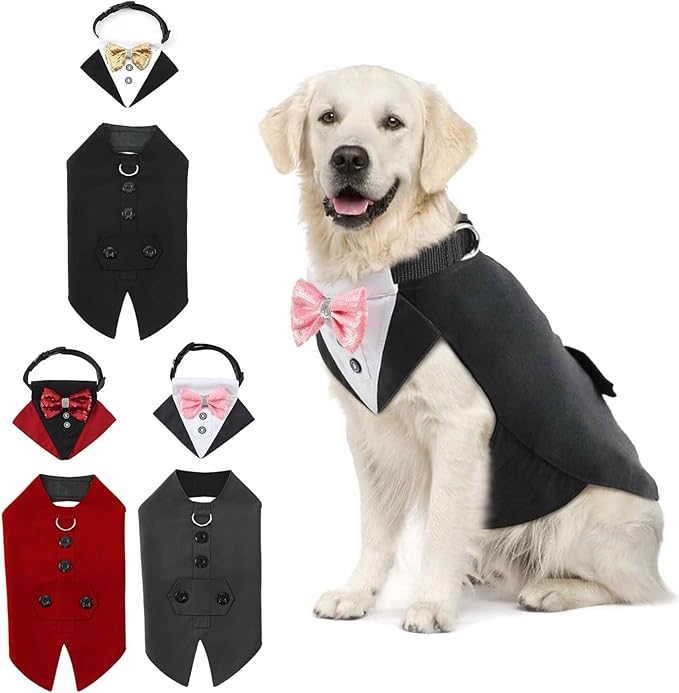 Dog Wedding Suit with Butterfly Tie Pet Tuxedo Costume Outfit Clothes Supply for Christmas Halloween Make Up Durability Suit
