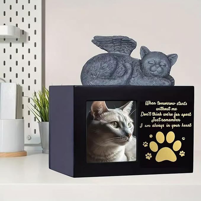 Dog and Cats Ashes Container Pet Container with Resin Angelic Figurine and Personalizing Memorial Feature Supply Box for Cats and Dog