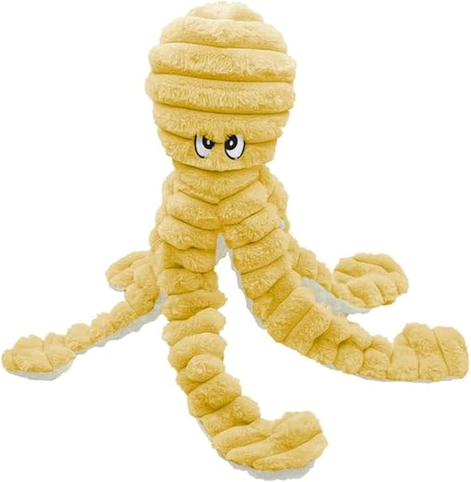 Pet Lou King Octopus, 26-inches Height, Yellow, Squeak Toy, Plush, Pet Toys and Supplies