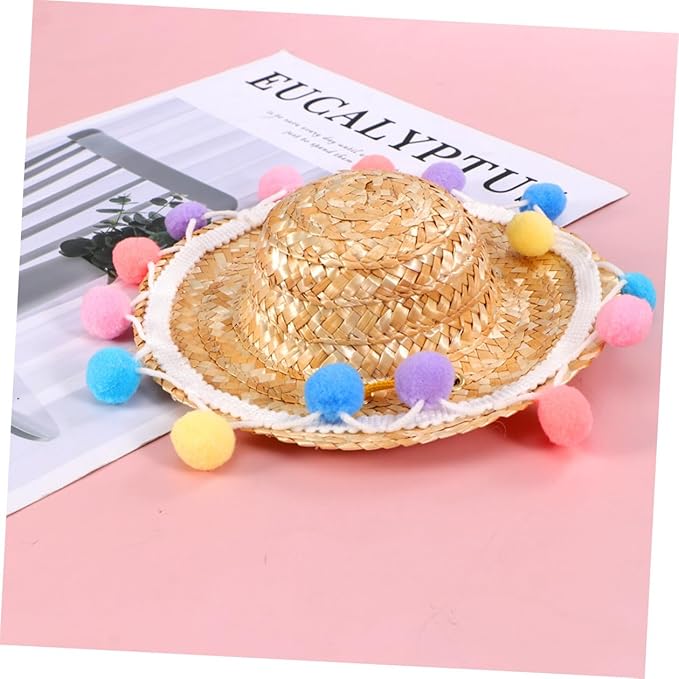 VICASKY Pet Straw Hat with Lace Pattern Small Woven Straw Cap Funny Photo Prop Decorative Hat for Dogs Puppy Pet Supplies