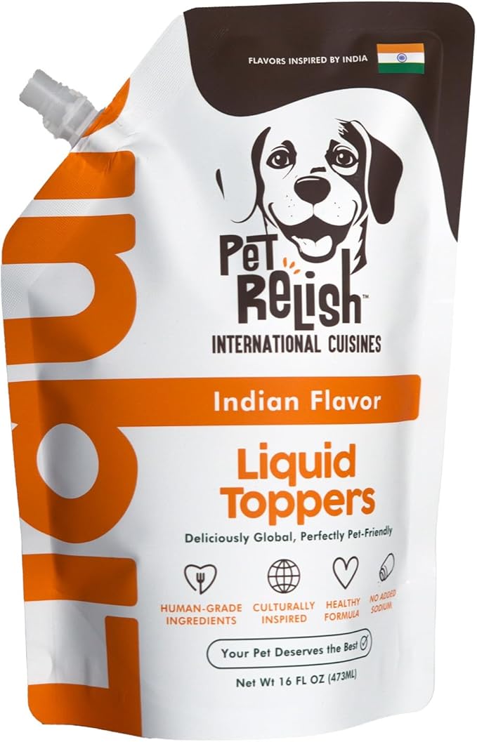 Pet Relish™ Indian Flavor Liquid Dog Food Topper – Pour-Over Meal Enhancer for Picky Eaters – Made with Dog-Safe Seasonings – Manufactured in USA