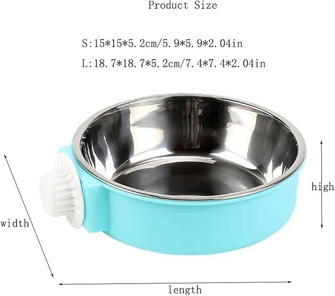 Pet Hanging Stainless Steel Dog Bowl Cat Bowl Food Bowl Anti-Tip Cage Mounted Water Bowl Fence Pet Supplies(Green,Small)