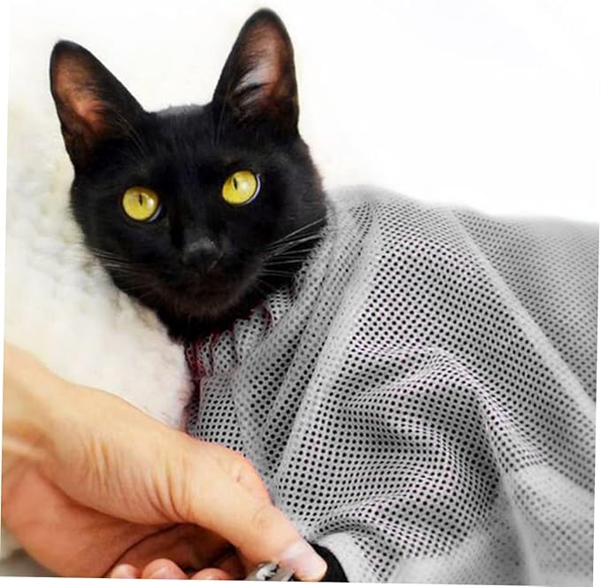 Multi-Function Mesh Bag for Cats Grooming Bathing Nail Trimming Pouch Breathable Pet Washing Bag for Cats and Kittens Grey