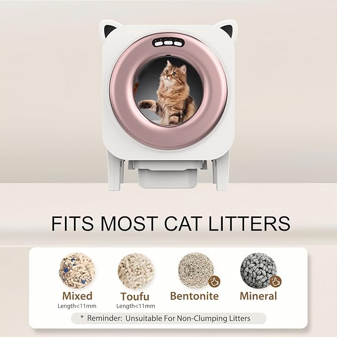 Self Cleaning Litter-Box for Multiple Cats with 76L Large Capacity,Automatic Litter Box with App Control and Safety Sensors Protection (Rose Gold)