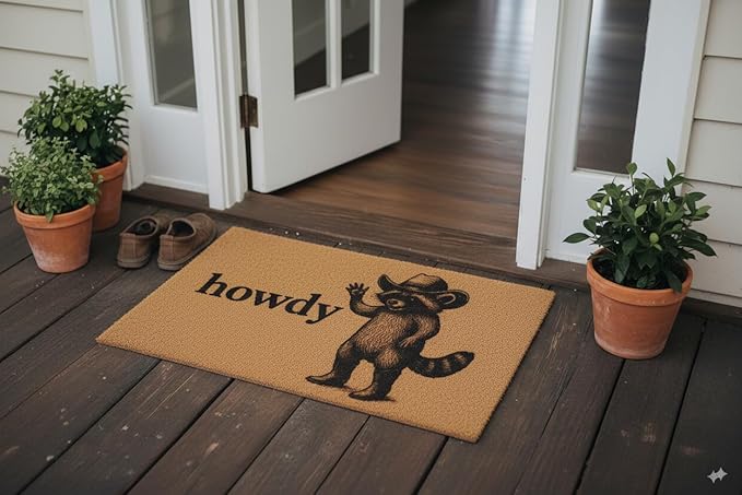 Funny Doormat Outdoor Welcome Mat, Faux Coir Door Mat for Front Porch or Entryway, Cute Pet-Themed Durable and Easy to Clean Rug 30"x17" (Howdy-1)