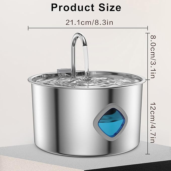 Pawdrate Dog Water Fountain, 3.2L/108oz Filtered Dog Water Bowl Dispenser, Wired Automatic Circulating Quiet No Spill Water Bowl with Quadruple Filtration for Small Dogs & Cats (2 Filters, 3.2L)