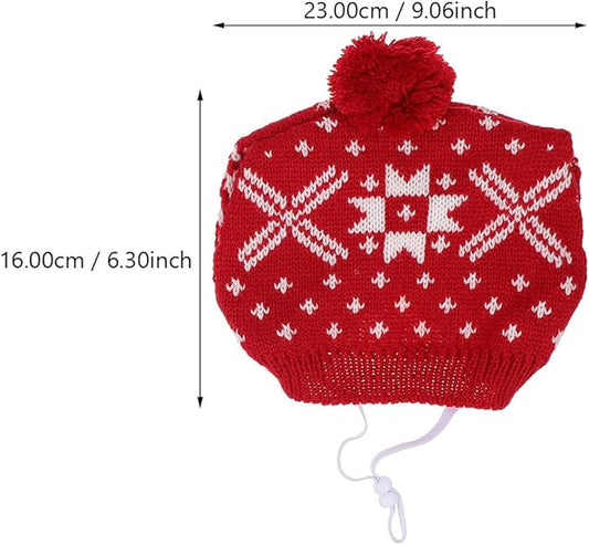 Pet Hat and Scarf Set for Dogs, Knitted Christmas Winter Warm Red Snowflake Reindeer Design, Large Size, Holiday Costume Supplies for Puppies and Small Dogs
