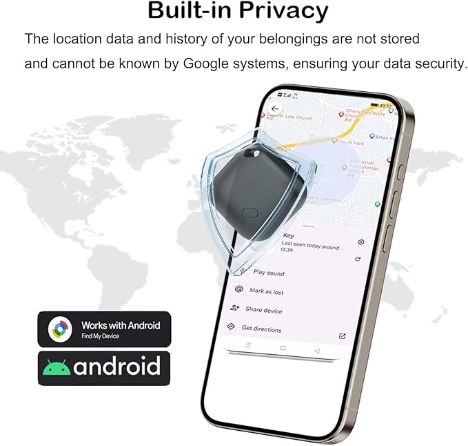 Bluetooth Tracker for Android, Item Finder Tag Works with Google Find My Device(Find Hub) App Key Finder/Luggage Tracker/Item Locator for Wallet,Backpack,Luggage-Black