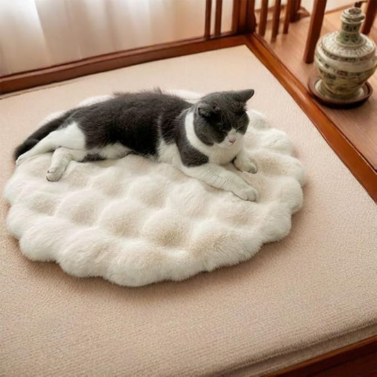 Pet Cushion Pad, Self-Warming Faux Fur Dog and Cat Bed for Indoor Pets, Cozy Plush Round Kennel Pad for Cage with Non-Slip Bottom, Winter Cat Mat Bed for Kneading (Khaki,13.8in Round)