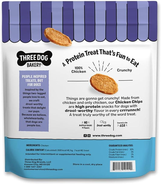 Three Dog Bakery BarkโN Crunch! Chicken Chips, Crunchy Treats for Dogs, Single Ingredient, High Protein Snacks, No Artificial Flavors or Colors, Made in The USA, 15 oz