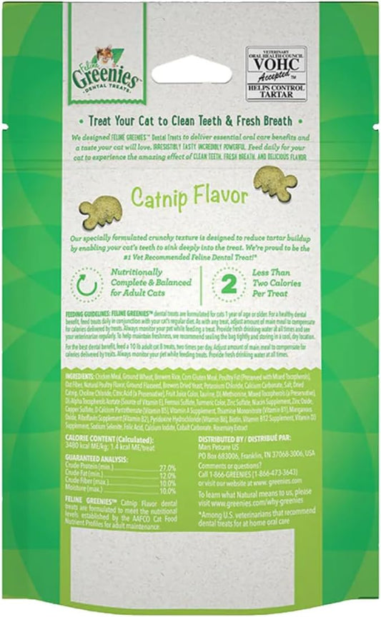Greenies Cat Treats, Feline Veterinarian-Recommended Adult Natural Dental Treats, Catnip Flavor, 2.1 oz. Pouch