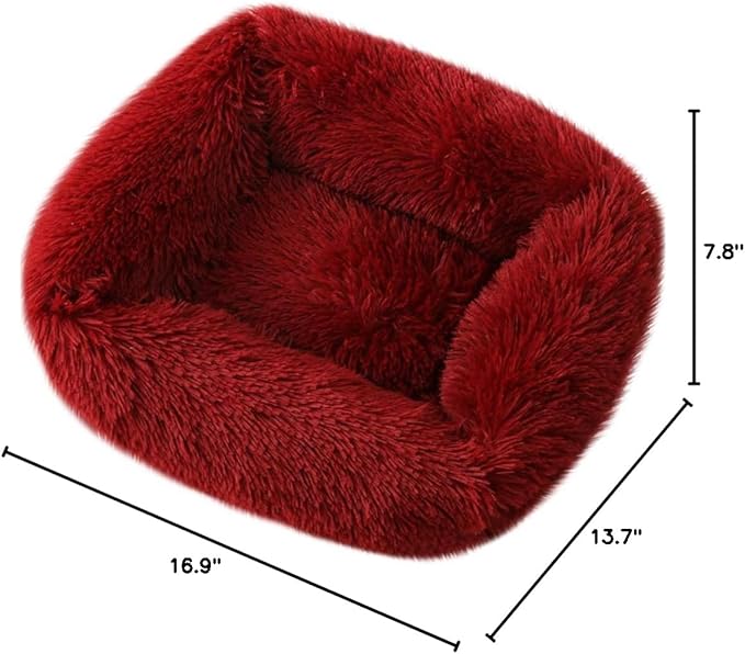 La La Pet® Donut Dog Cat Bed Cozy Cave Pet Bed Burrow Dog Bed Calming Cuddler Self-Warming Pet Bed Soft Plush Pet Cushion Improved Sleep for Cats Small Medium Dogs Red XS