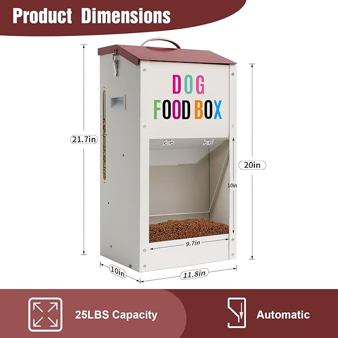 Galvanized Automatic Dog Feeder,25LBS Gravity Dog Feeder with Handle, Galvanized Steel Pets Food Dispenser for Indoor Outdoor Use, Suitable for Small, Medium, and Large Breeds