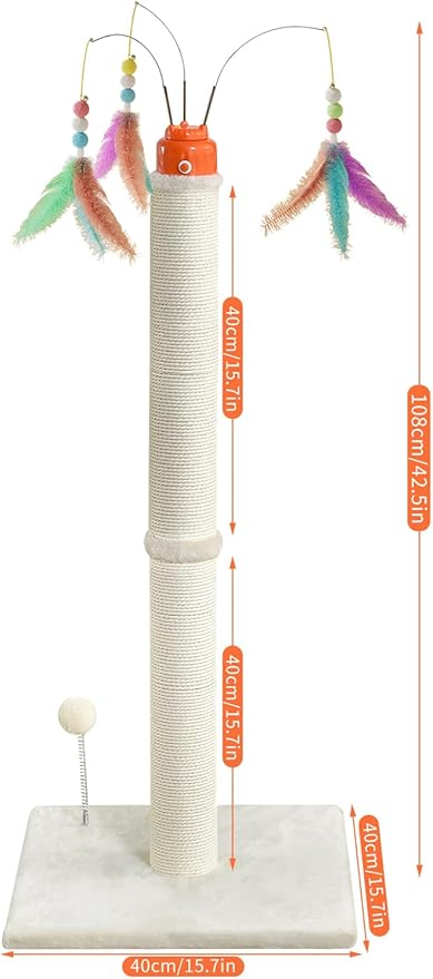 Cat Scratching Post ,42.5" Tall Heavy Duty Cat Scratcher Posts with Automatic Teaser Wand Cat Toys,Interactive Automatic Rotating Hanging Balls for Indoor Large Cats