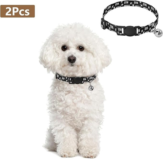 Dog Collar Black Sports Pattern Dog Collars Puppy Collar Cat Pet Collar with Adjustable Buckle for Dogs Cats Pets Supplies 2 Pack